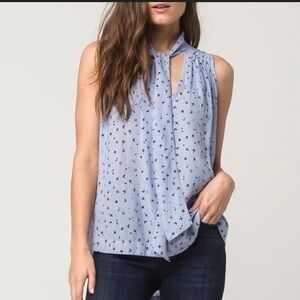 Free People Tie Neck Sleeveless Blouse Blue Size Small